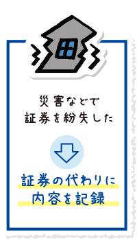 災害などで証券を紛失した⇒証券の代わりに内容を記録