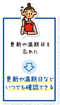 更新や満期日を忘れた⇒更新や満期日などいつでも確認できる