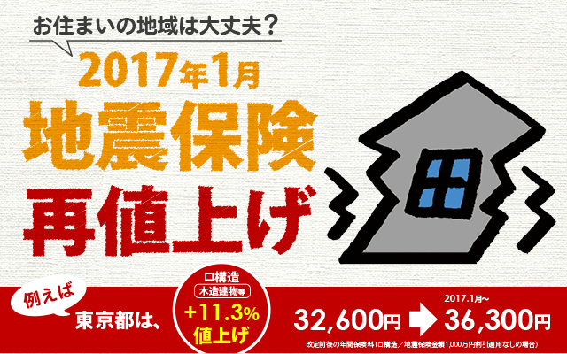 お住いの地域は大丈夫？2017年1月 地震保険再値上げ